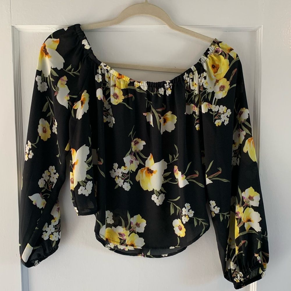 Black/floral off shoulder crop top